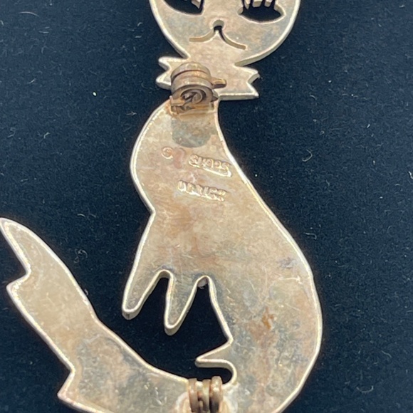 Vintage Taxco Mexico 925 Sterling Silver Kitty Cat  Brooch 8g 2.5" - Picture 3 of 6